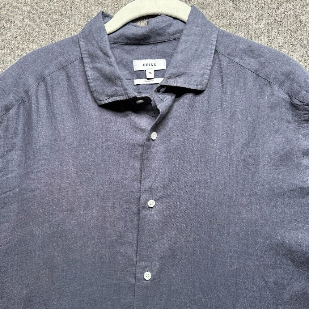 Reiss Shirt XL Steel Blue Linen Short Sleeve Button-up Holiday‎ Classic